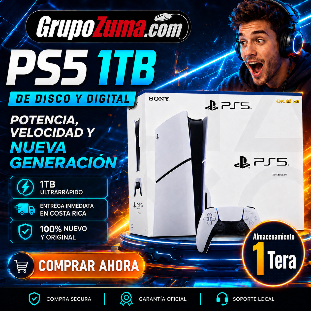 B2 PS5 SLIM DISCO Y DIGITAL DE 1TB EDICIÓN BÁSICA SIN JUEGO