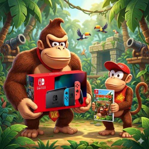 B7 NINTENDO SWITCH V2 CON EL JUEGO DE DONKEY KONG COUNTRY RETURNS HD.