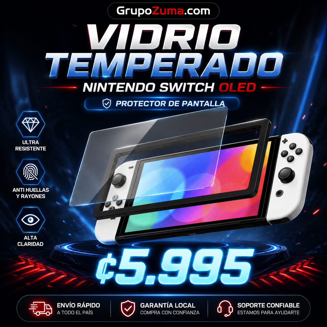 D3• VIDRIO TEMPERADO PARA NINTENDO SWITCH OLED