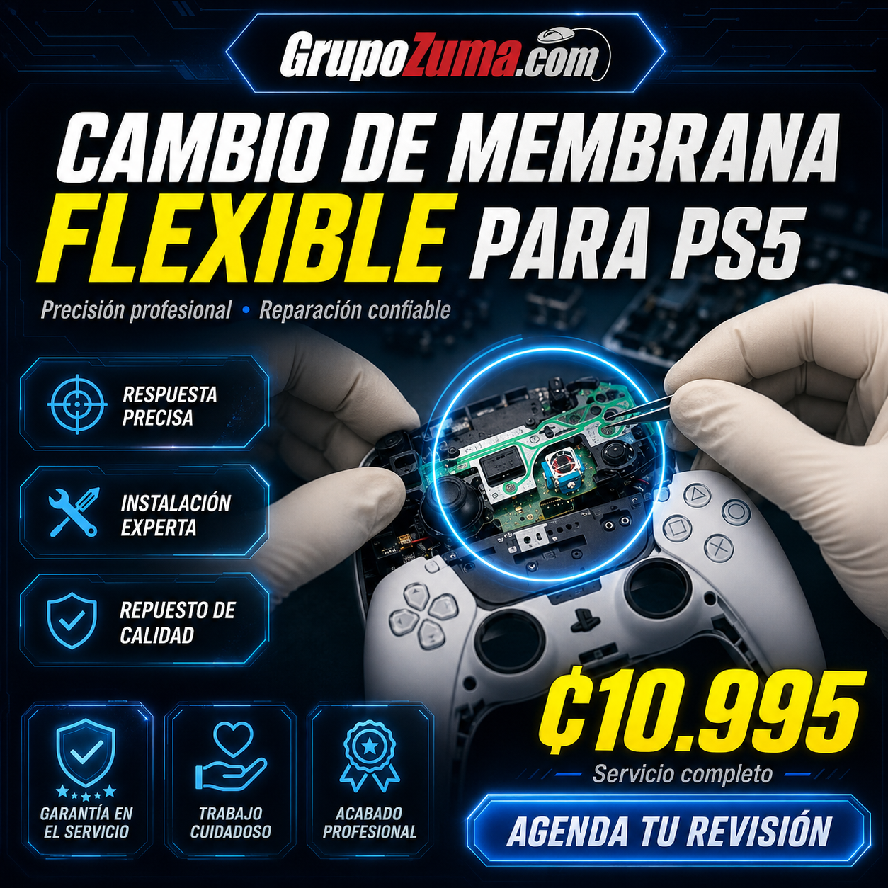 C5• CAMBIO DE MEMBRANA FLEXIBLE PARA CONTROLES DE PS5 & PS4