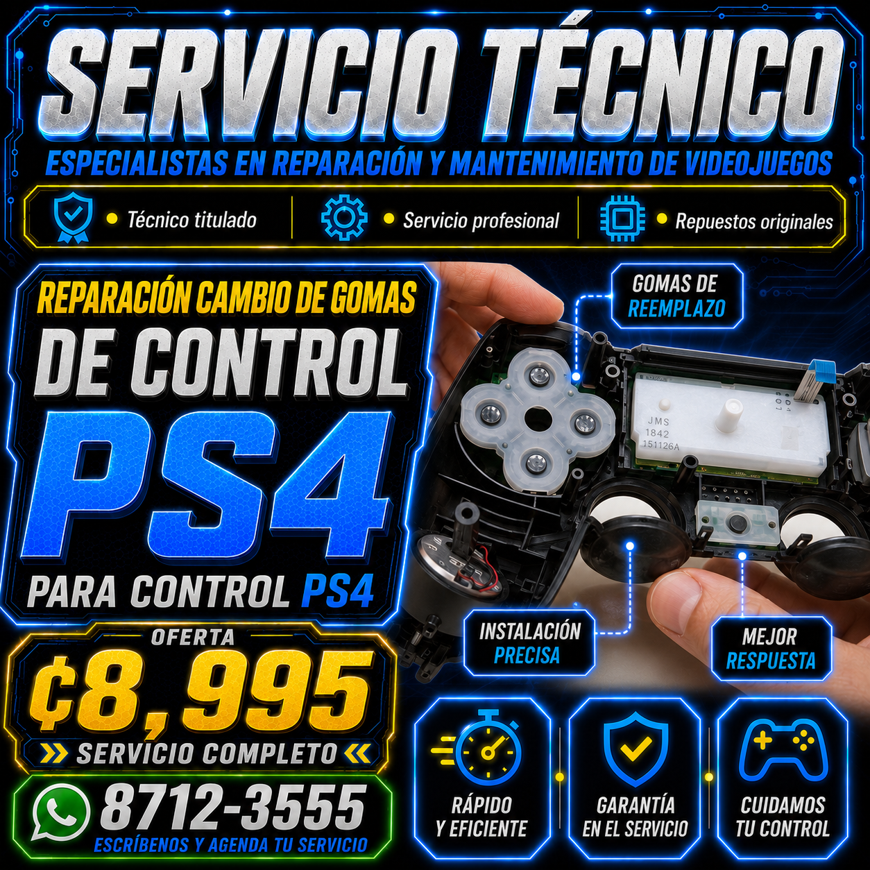 C7• CAMBIO DEL ALMOHADILLAS DE SILICÓN O MEMBRANA DE SILICÓN PARA CONTROL DE PS5 & PS5.