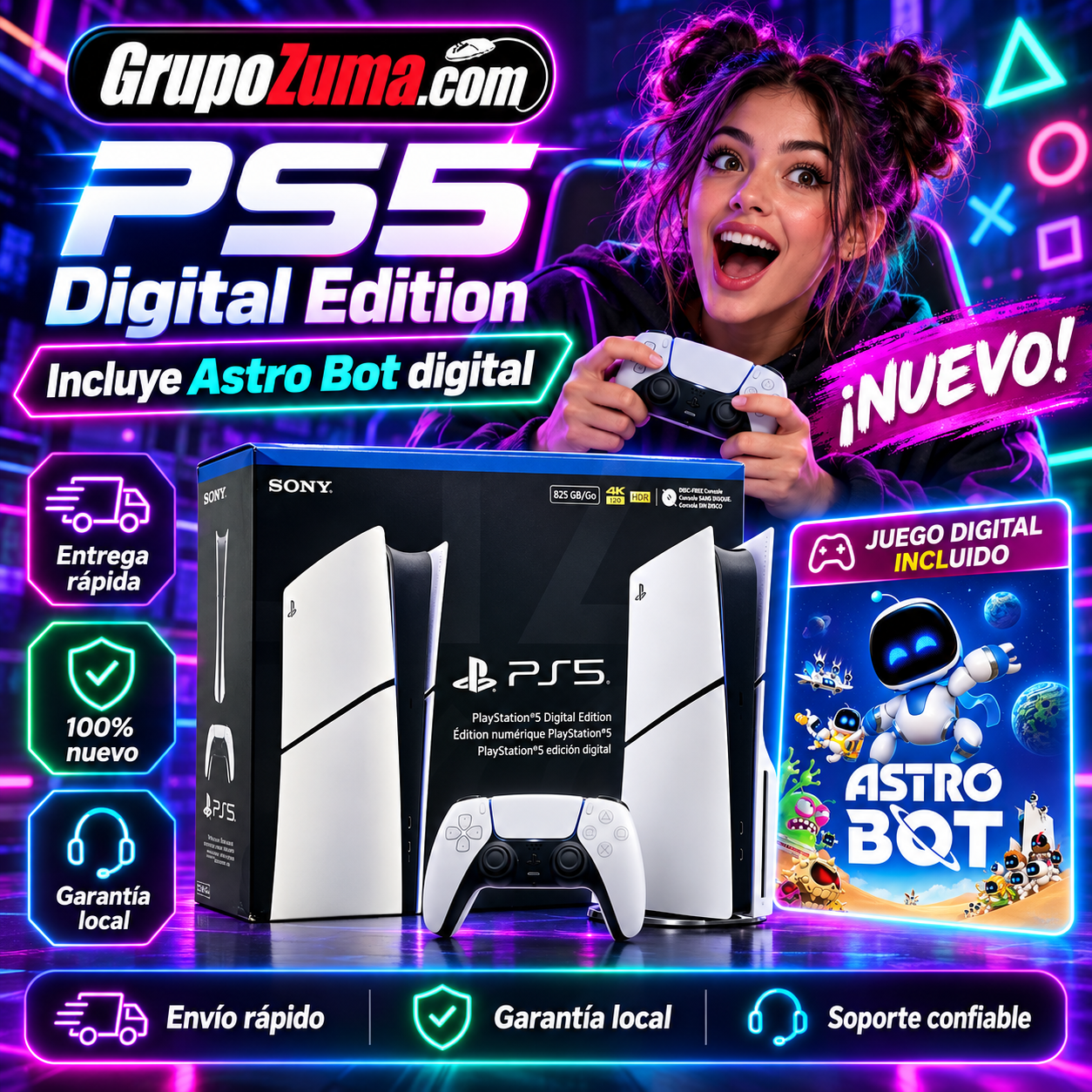 A2.1 - PS5 SLIM DIGITAL 825 GB CON EL JUEGO ASTROBOT DIGITAL 